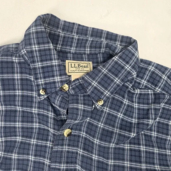 L.L. Bean Men Flannel Plaid Long Sleeve Button-Down Shirt Blue Size Medium - Picture 7 of 15